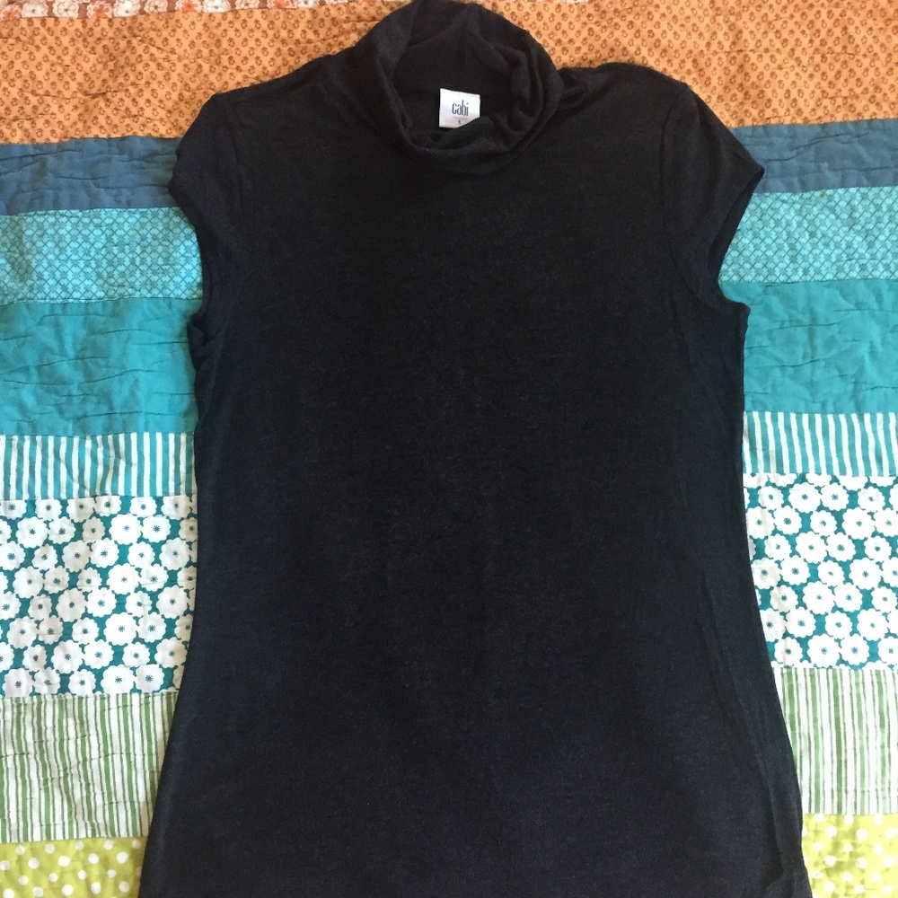 CAbi Cap Sleeve Charcoal Grey Mock Turtleneck S